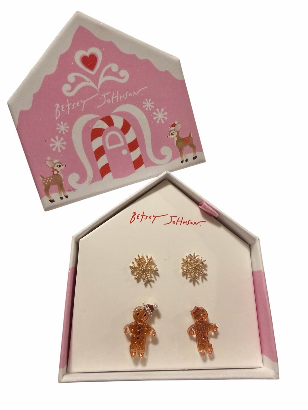 Betsey Johnson Holiday Earring Set - Gingerbread & Snowflake NWT